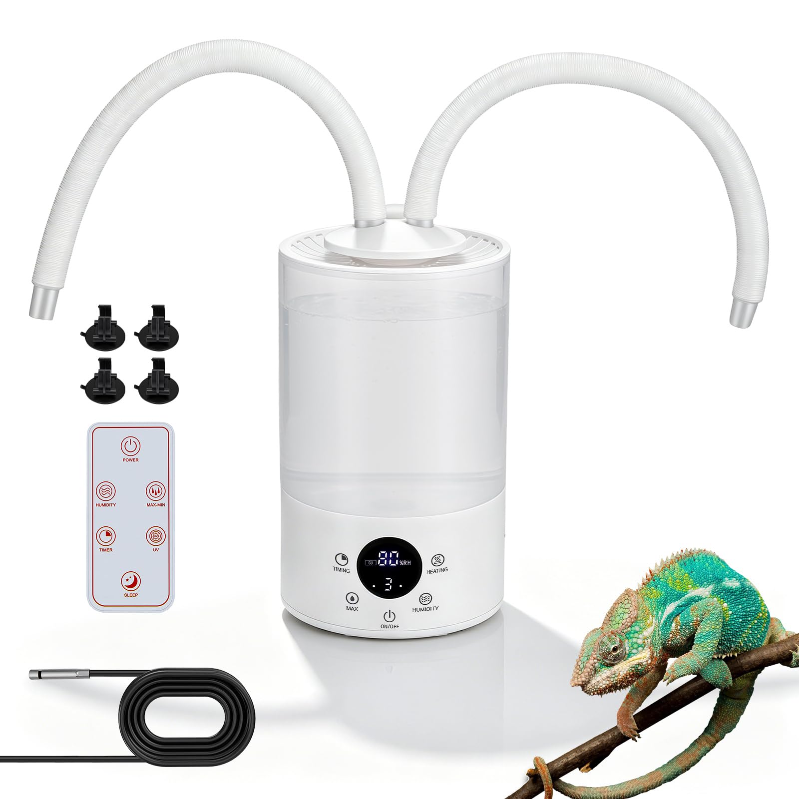 Umidificatore per rettili, 4 l, nebulizzatore per terrario con sensore di umidità, timer, doppio tubo estensibile, ultra silenzioso, grande macchina per nebulizzazione per rettili anfibi piante