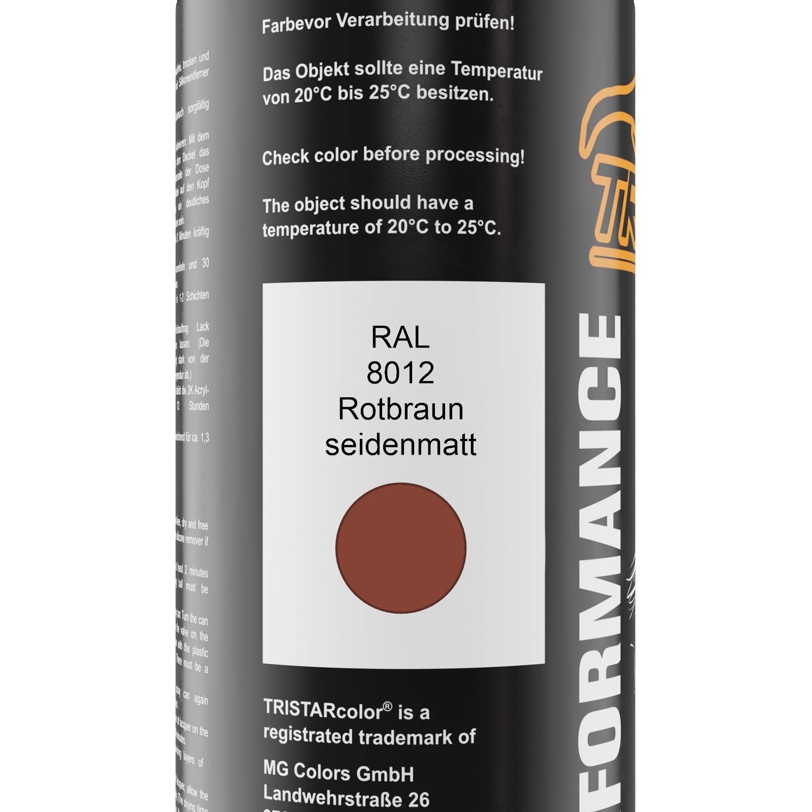 TRISTARcolor RAL 8012 Rotbraun Mat Satiné Bombe De Peinture Acrylique 2K Aérosol Peinture à Vaporiser Peinture à Pulvériser 400 Ml Séchage Rapide