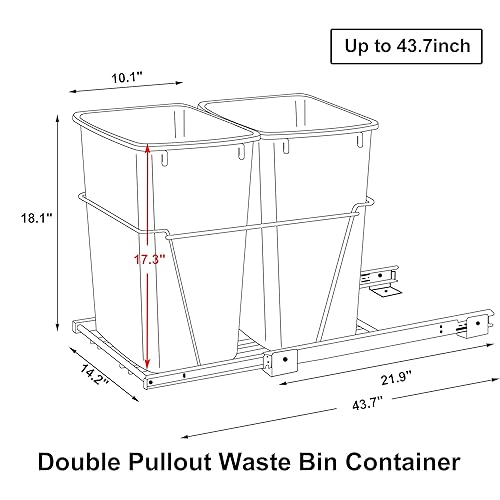Miniatura 3 de Contenedor de basura doble de 35 cuartos de galón de basura extraíble para cocina, contenedor de basura debajo del gabinete para cocina del hogar,