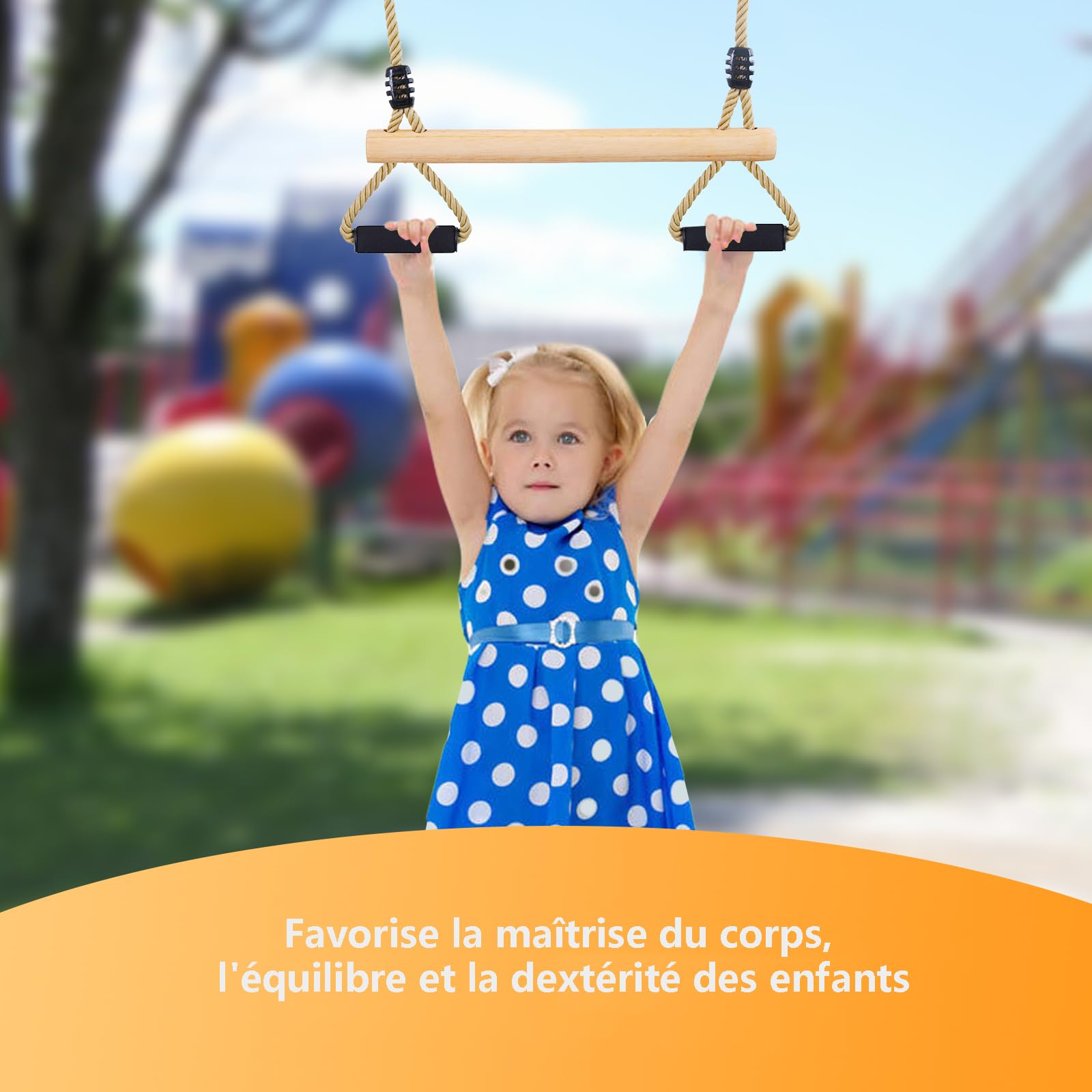 Trapèze Balançoire,Enfants Balançoire Extérieure en Bois,Trapèze Multifonction en Bois pour Intérieur& Extérieur （Noir）