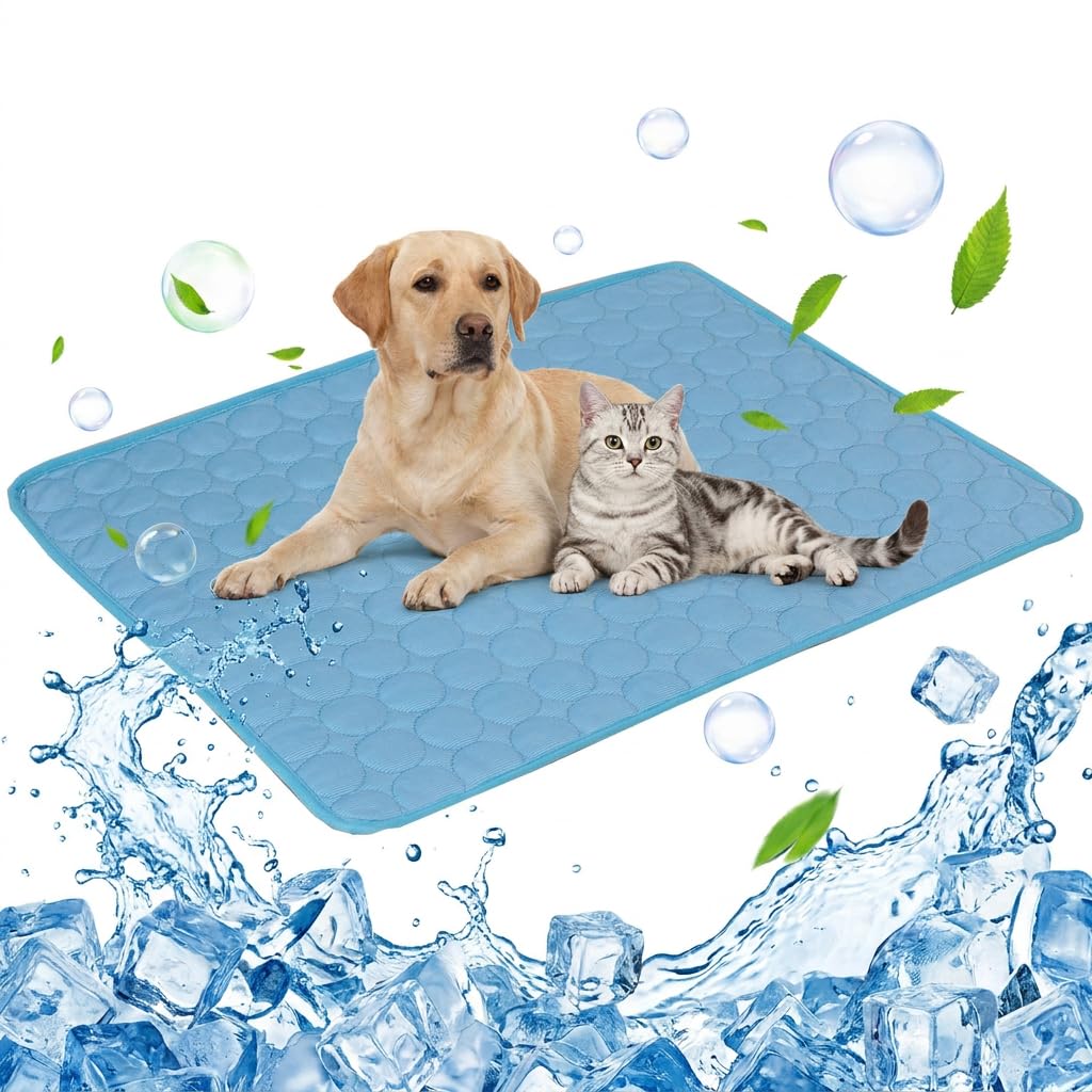 NUOBESTY Dog Cooling Mat for Large Medium Pets, 50 * 60CM Self Cooling Pet Pad for Summer, Washable Ice Silk Blanket for Cats, Portable Chill Pad for Crate Floor Travel