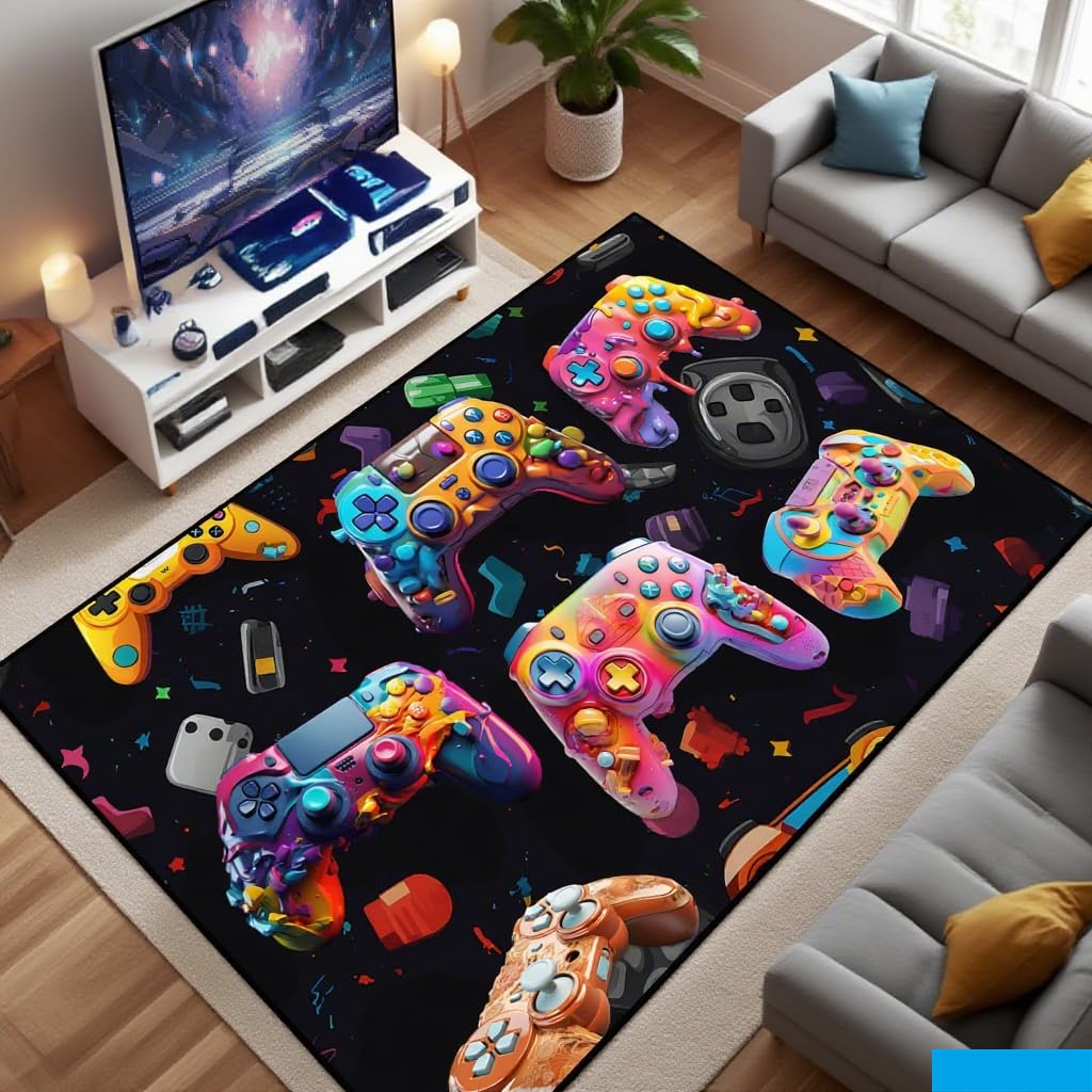 Tapis d'aire de jeu pour salle de jeux et chambre de garçons avec manette de jeu 3D