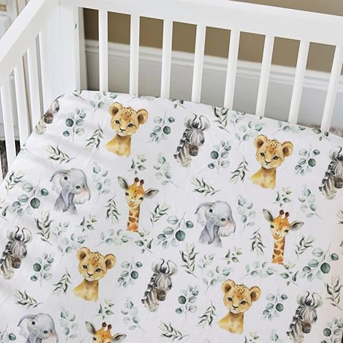 Miniatura 6 de HawSkgFub Sábana bajera estándar para cuna de bebé con diseño de animales de safari africano, hoja de eucalipto, funda de colchón neutra para cuna,
