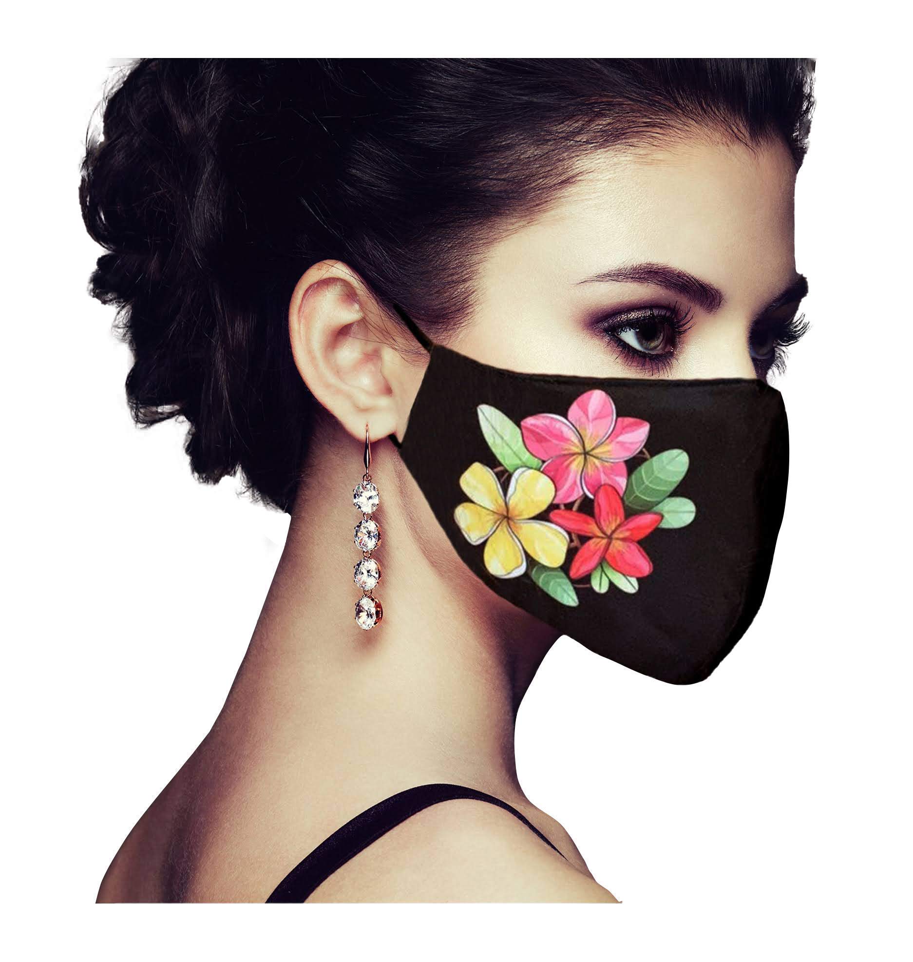 Sunne Tropical handmade Hawaiian face masks teen petite, girls & women aloha Hawaii mahalo flower mask design nose wire masks (Plunmeria Colors)