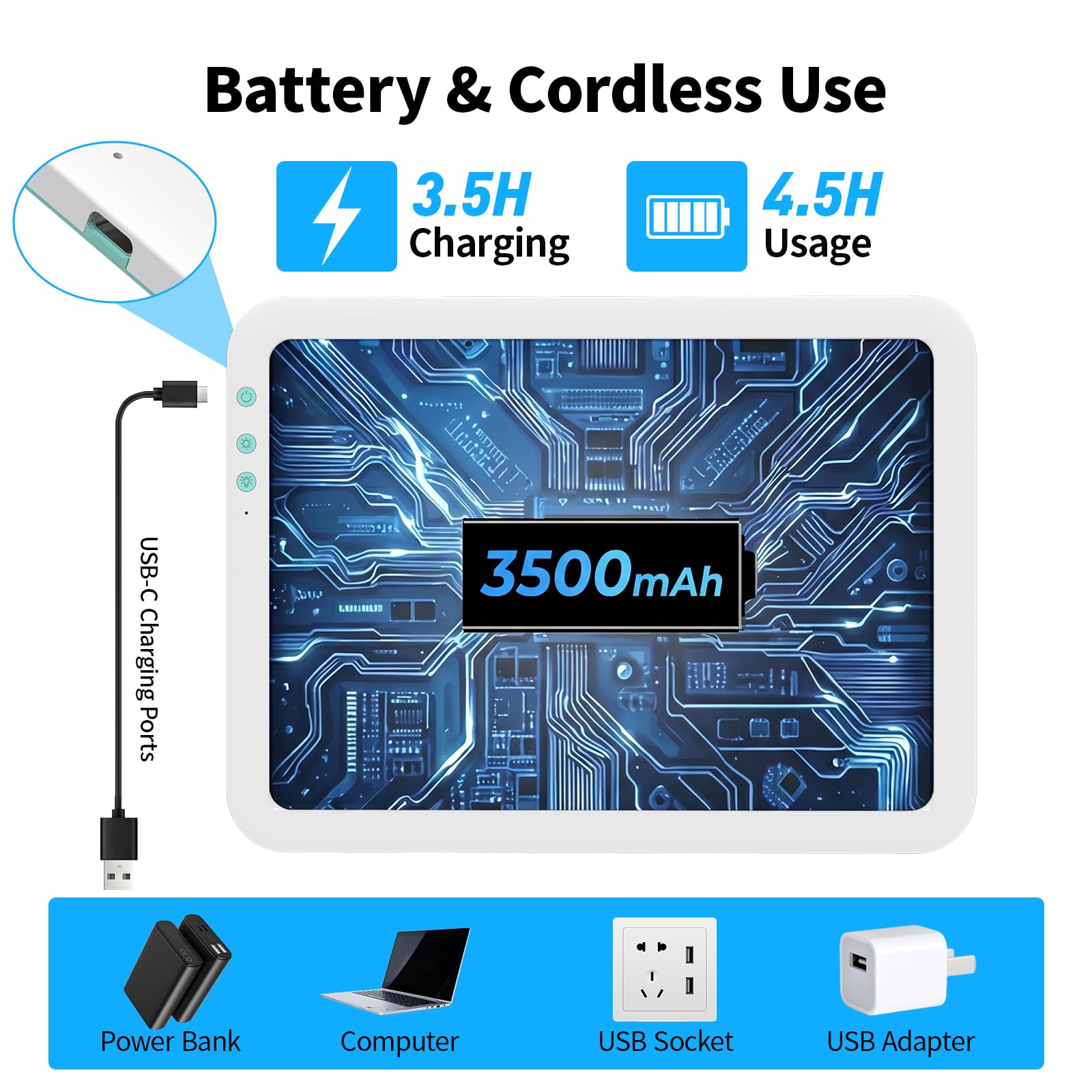 TOHETO Tablette lumineuse LED rechargeable A3 super lumineuse avec sac de transport pour outil de désherbage Cricut, batterie portable sans fil 3500 mAh pour traçage, peinture diamant, croquis et