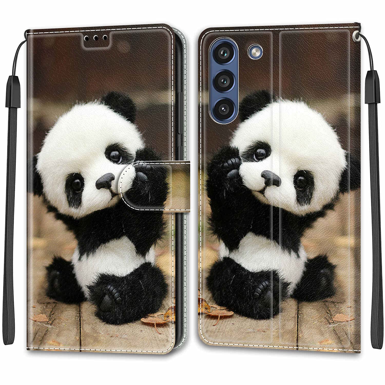 Guxira Cover Pelle per Samsung Galaxy S21 FE 5G, Custodia A Libro Protettiva Flip, Portafoglio Case con Magnetica [Silicone Antiurto] [Slot Carte] per Ragazze Donne - Panda