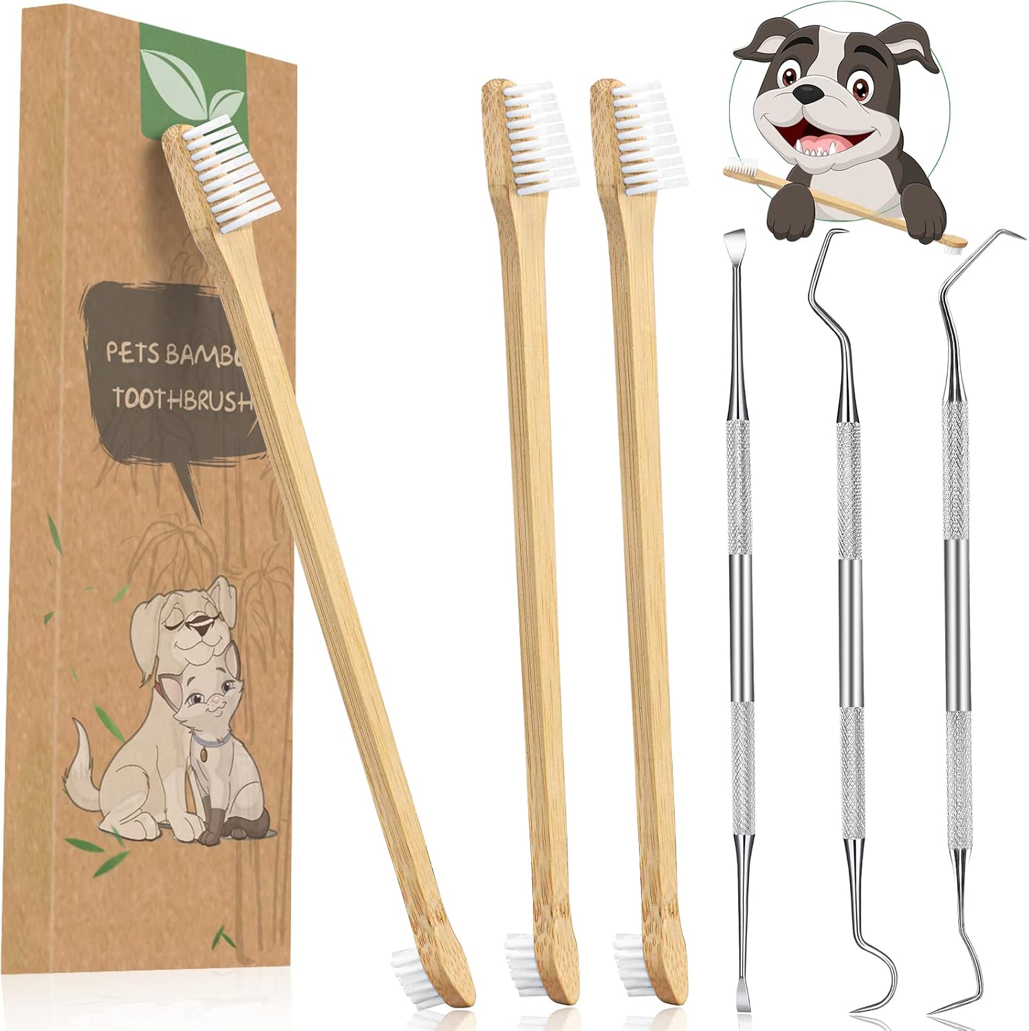 Dog Toothbrush Kit/3 Dual Headed Dog Tooth Brush + 3 Dog Dental Tooth Scaler and Scraper/Dog Tooth Brushing Kit/Cat…