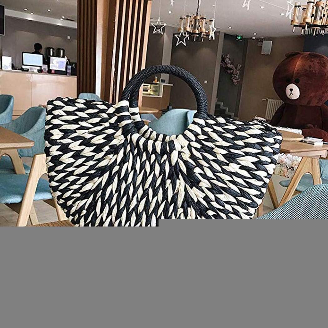 Simcat Straw Handbag, Women's Rattan Handbag Summer Beach Wattled Top Handle Bag Handwoven Tote Bag - Image 2