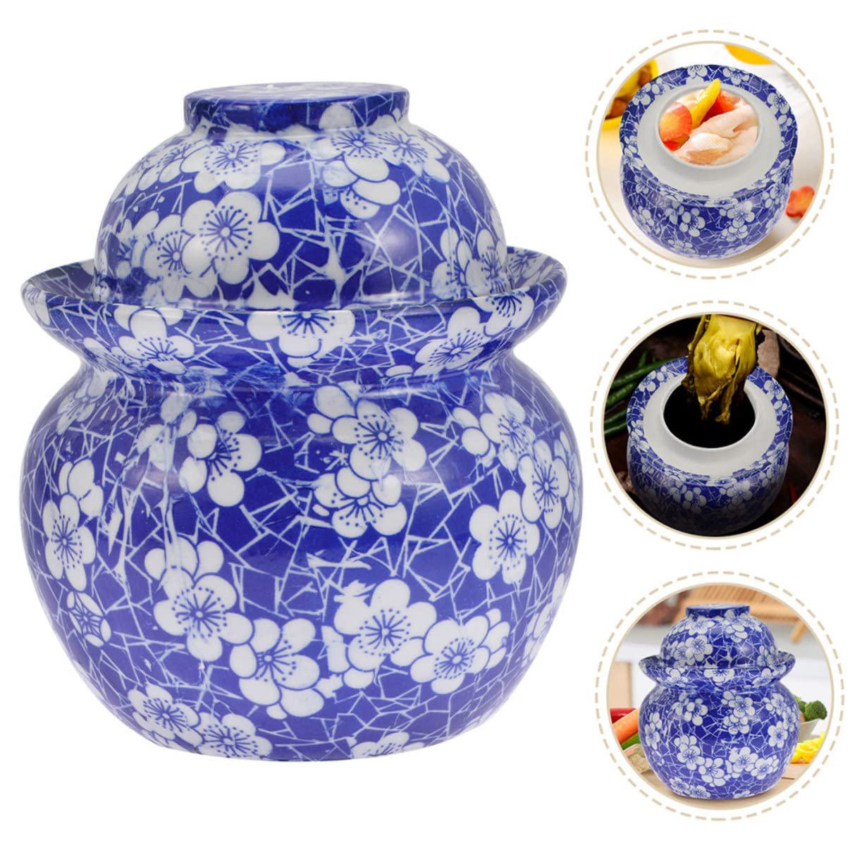 TEHAUX Vaso in Ceramica per Sottaceti Doppio Coperchio Ermetico, Contenitore Compatto e Facile da Aprire per Conservazione Alimentare in Cucina