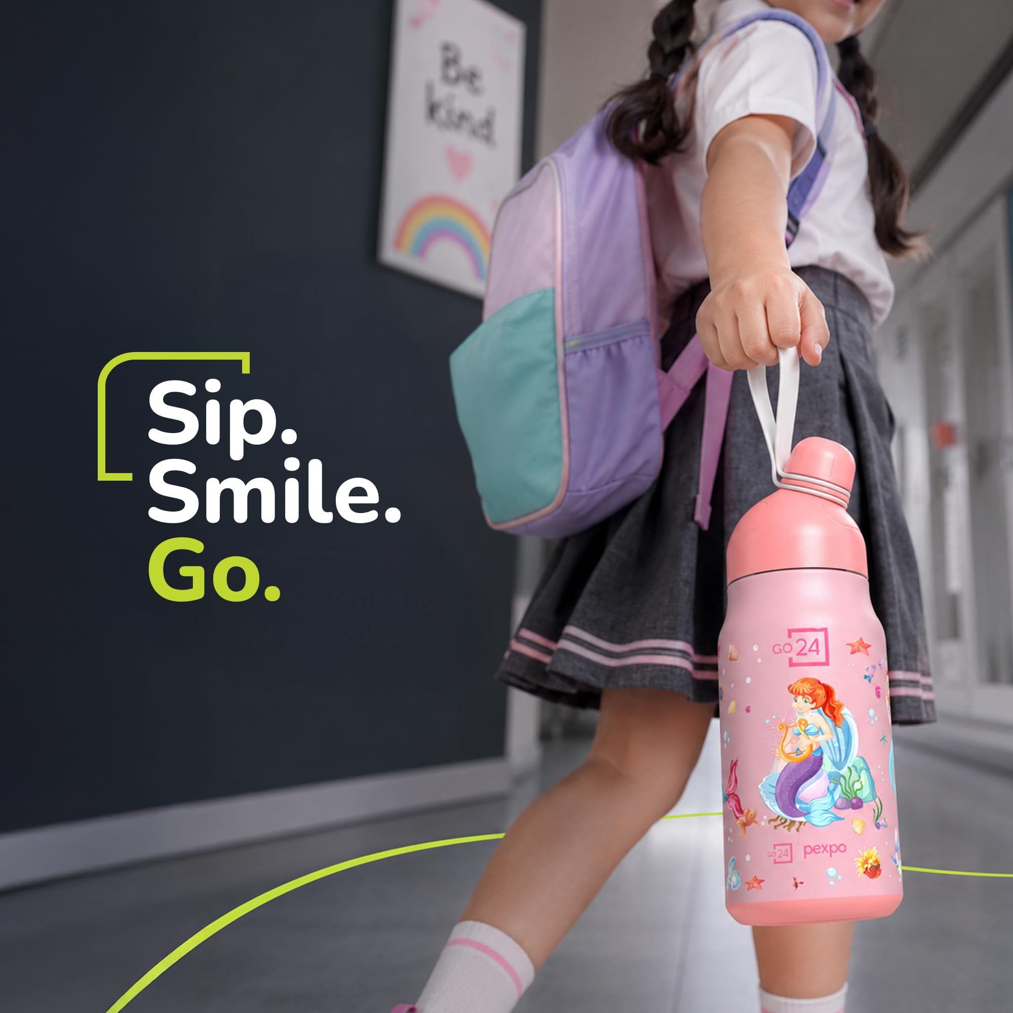 Go24 pexpo Stainless Steel Bottle for Kids Girls Piano Pink - Mermaid 3