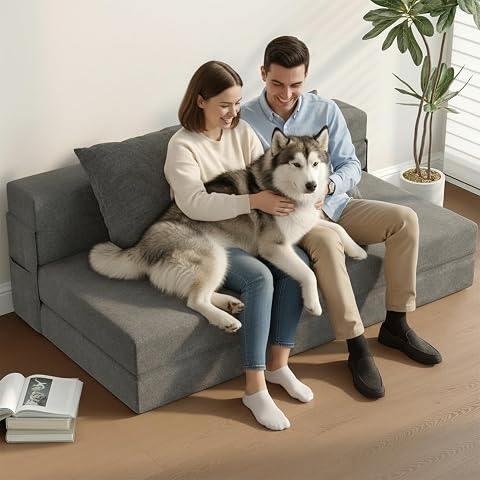 5-in-1 Convertible Folding Sofa Bed - Sleeper Chair with Pillows Fold Out Chair Bed Futon Couch Foldable Floor