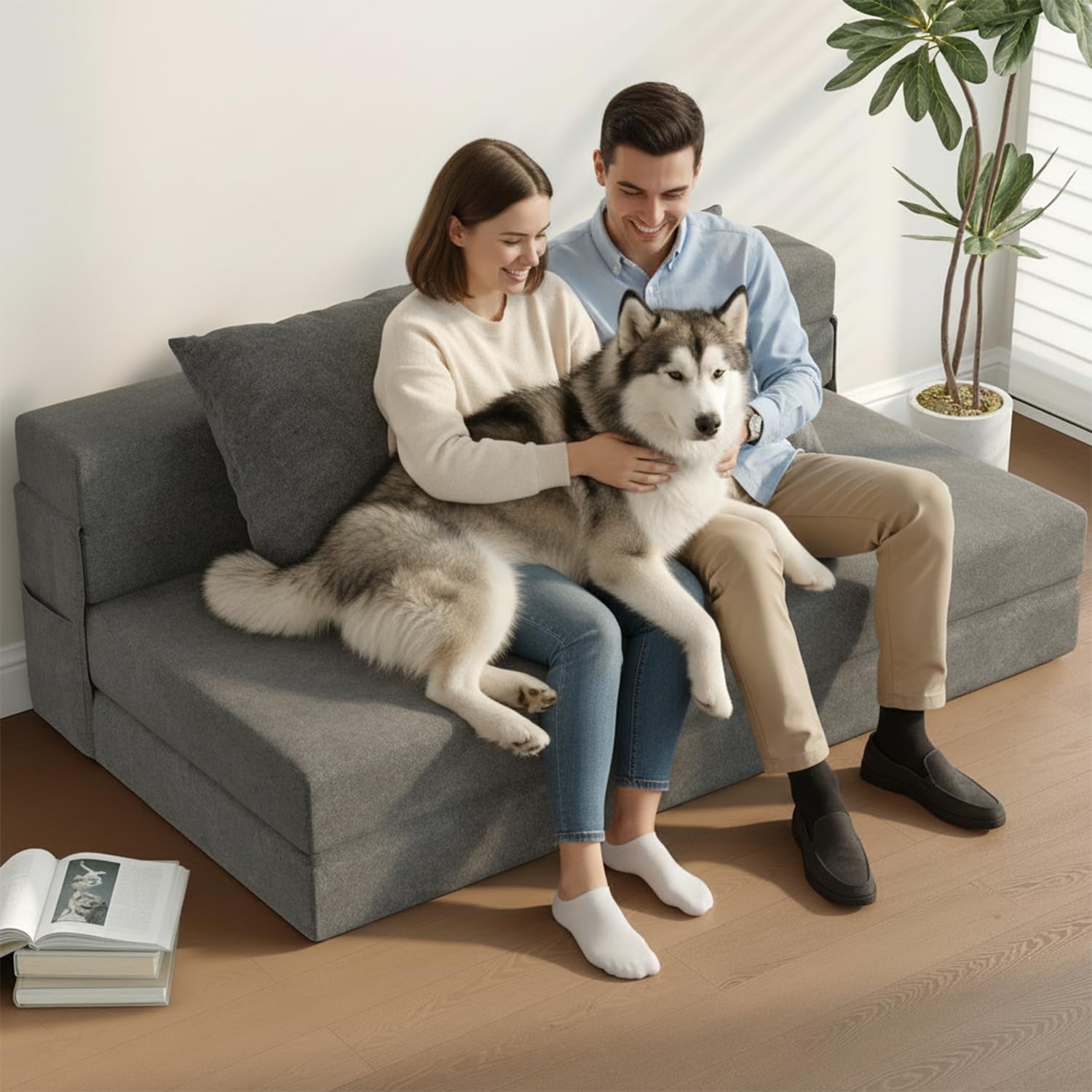 5-in-1 Convertible Folding Sofa Bed - Sleeper Chair with Pillows Fold Out Chair Bed Futon Couch Foldable Floor
