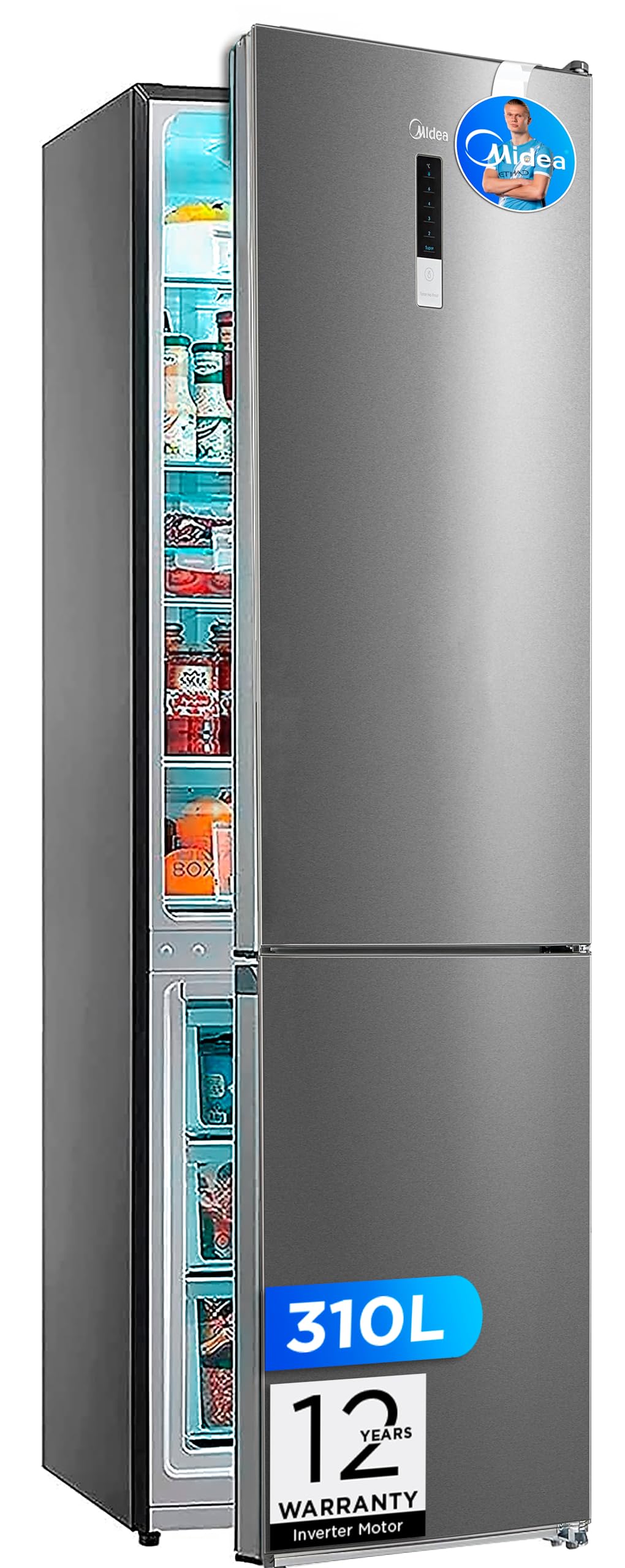 Midea Frigorífico Combi No Frost | 60 cm ancho x 188 alto cm | Inox | Nevera libre instalación 224 L + 86 L Congelador - Refrigerador de bajo consumo con congelador vertical