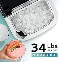 Vista 2 de EUHOMY, Fabricador de hielo para encimera con asa, listo en 6 minutos, 34 libras por día, cubierta superior extraíble, autolimpiante, máquina