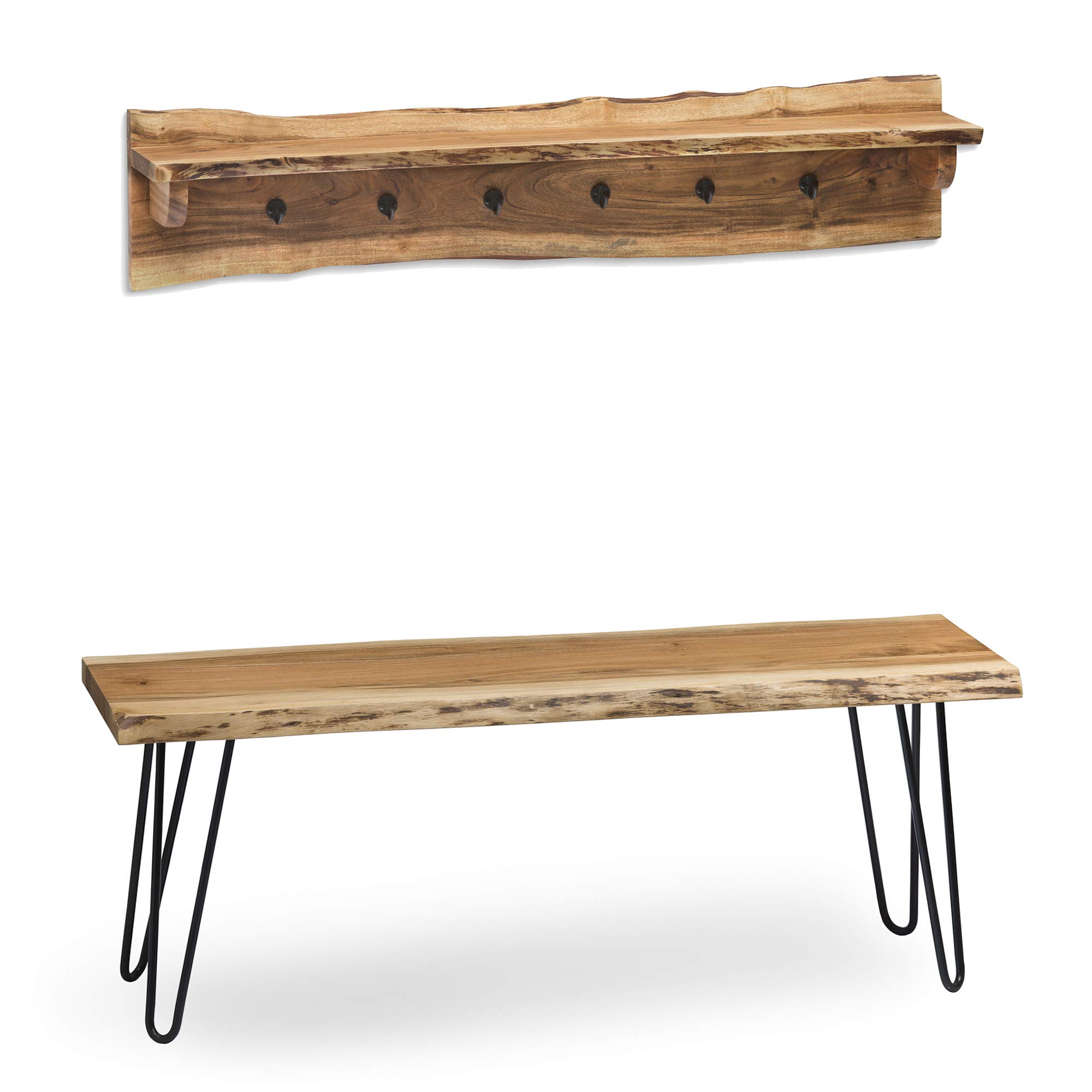 Photo 1 of Alaterre Furniture Hairpin Natural Live Edge 48" Coat Shelf Bench and Hook Set