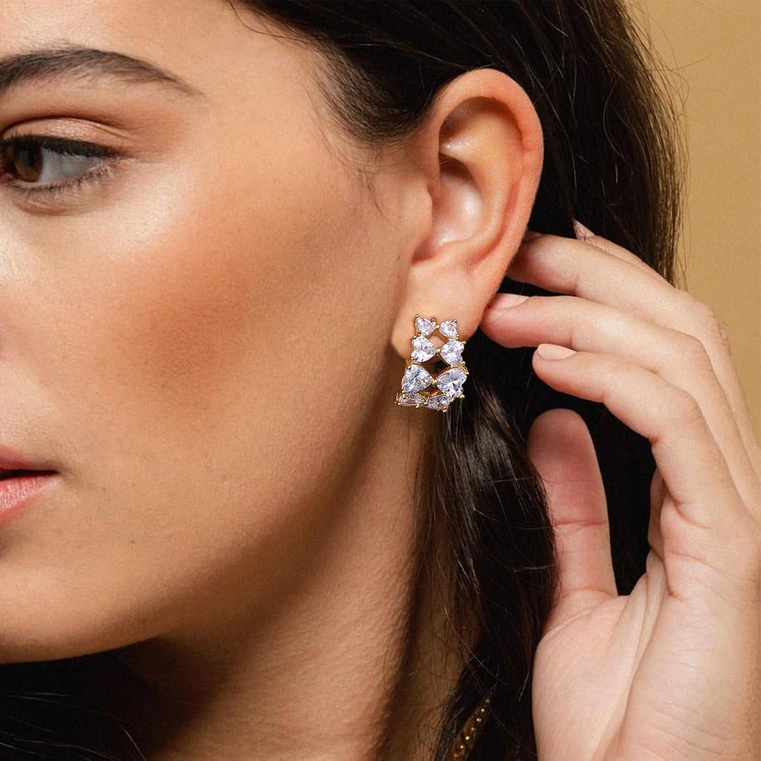 KissYan Hoop Earrings for Women,14K White Gold Plated Open Double Row Cubic Zirconia Chunky Earring, Lightweight Hollow Hypoallergenic Dainty Jewelry Gifts - Image 4