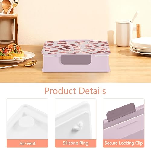 Miniatura 5 de Kcldeci Lonchera Bento de oro rosa con estampado de leopardo, caja Bento con contenedores para almuerzo, caja de almuerzo para niños pequeños, niños