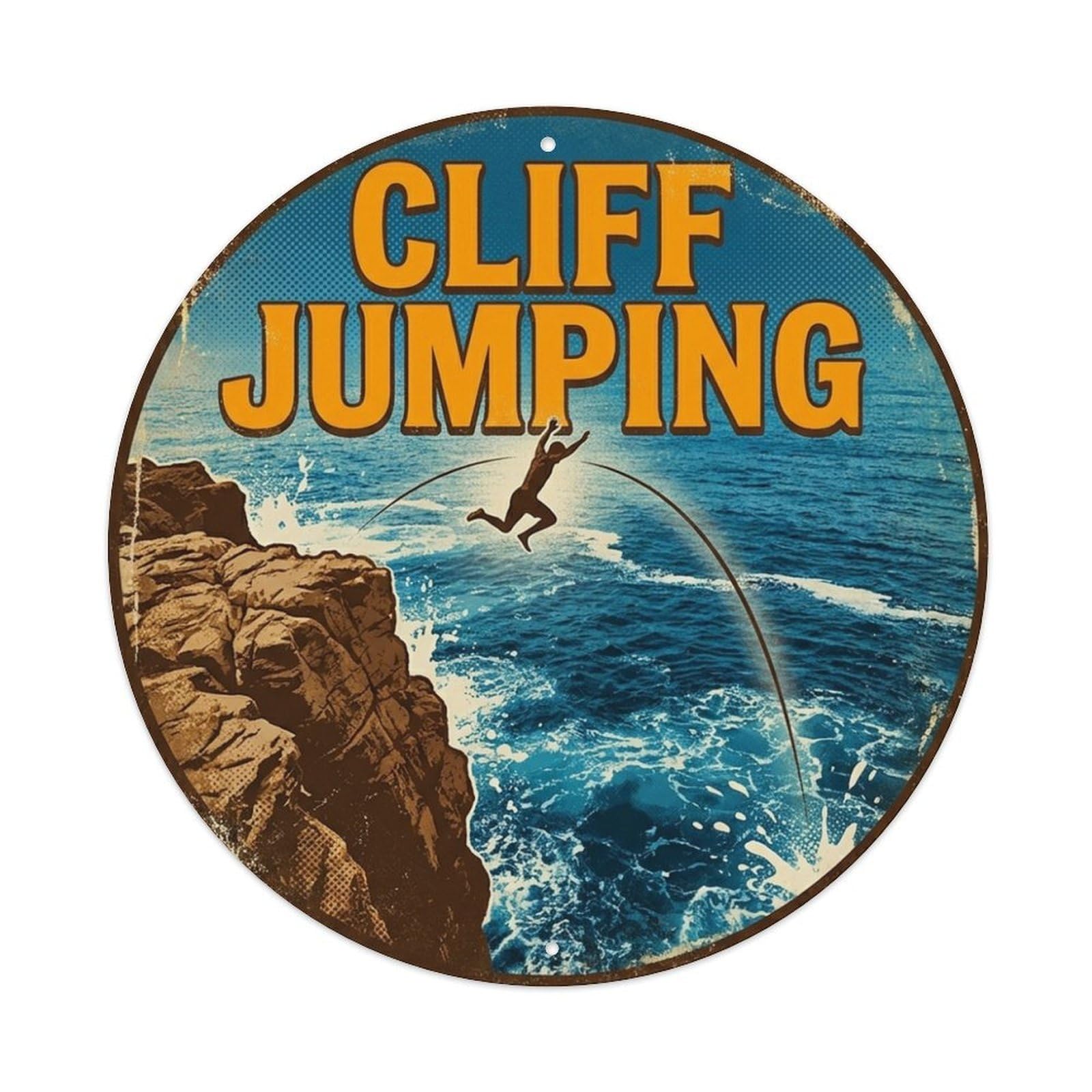 Cliff Jumping Canyon Outdoor Adventure Illustration Metal Tin Sign