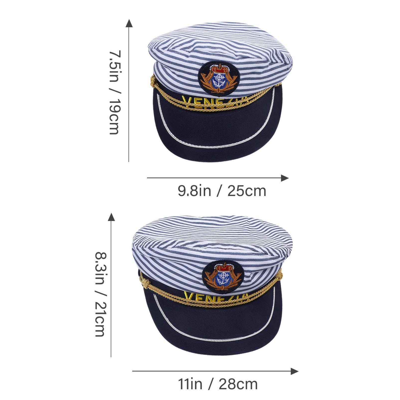 Cappello da Capitano a Righe Blu per Ragazzo Ragazza 2 Pezzi Regolabile | Taglie Adulto 58cm e Ragazzo Ragazza 54cm, per Scena e Festa, Stile Berretto Dettagli a Strisce
