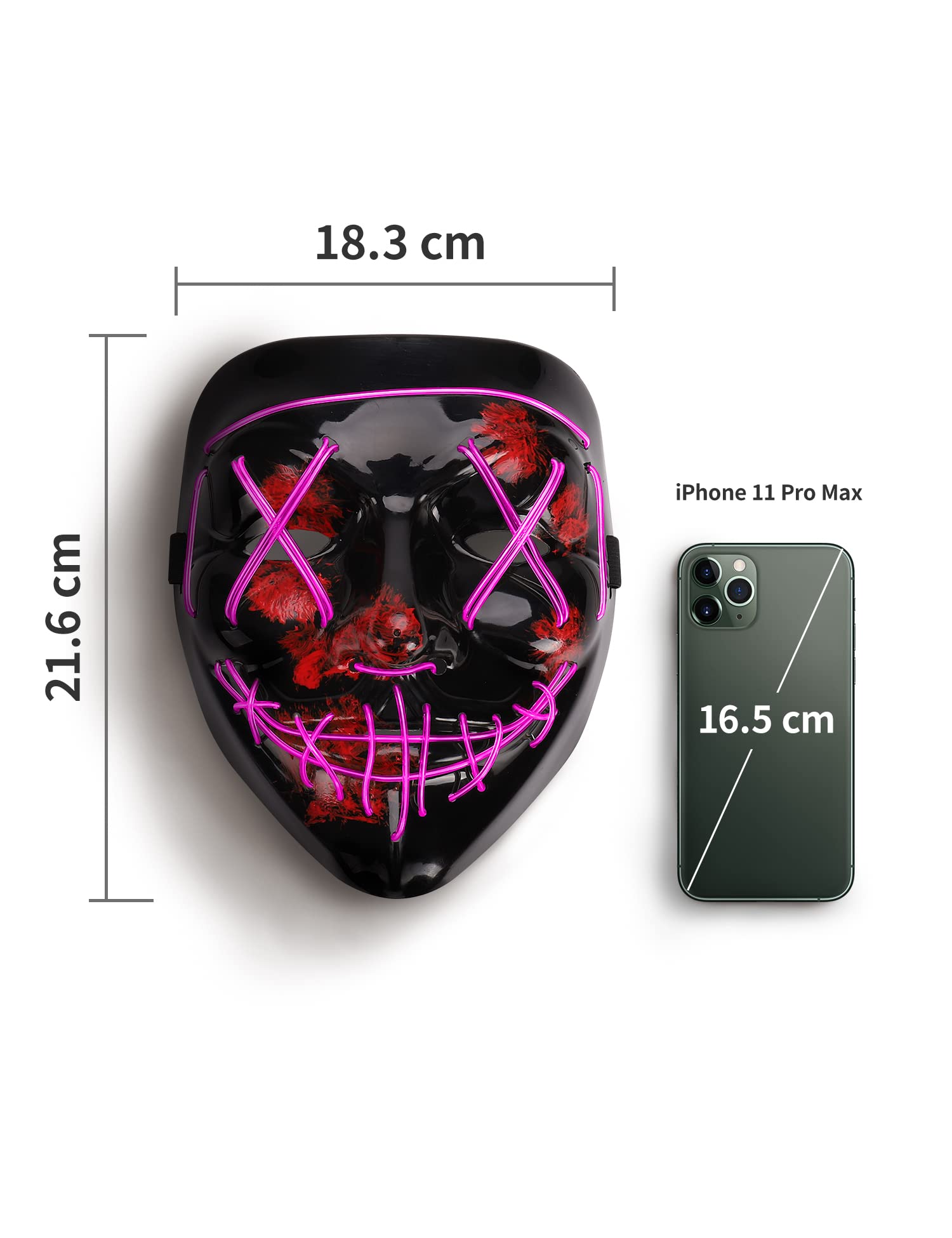 AnanBros - Maschera per Halloween, con luci a LED, maschera, per Halloween, 3 modalità di illuminazione, per cosplay e feste