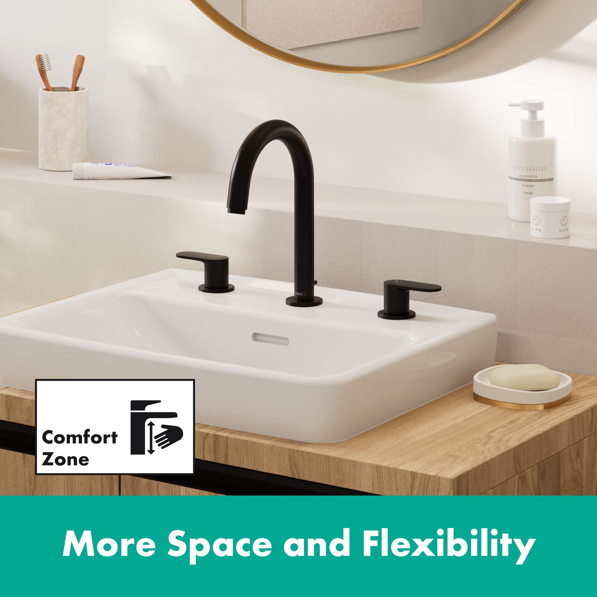 hansgrohe Vernis Blend 3-otworowa bateria umywalkowa z kompletem odpływowym, czarny matowy, 71553670
