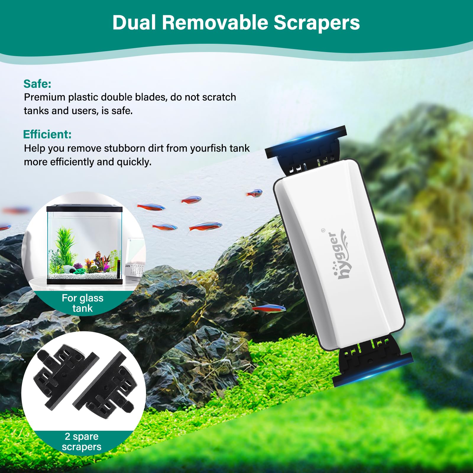 hygger Double Aquarium Magnetic Glass Cleaner,Fish Tank Cleaning Brush - Image 3