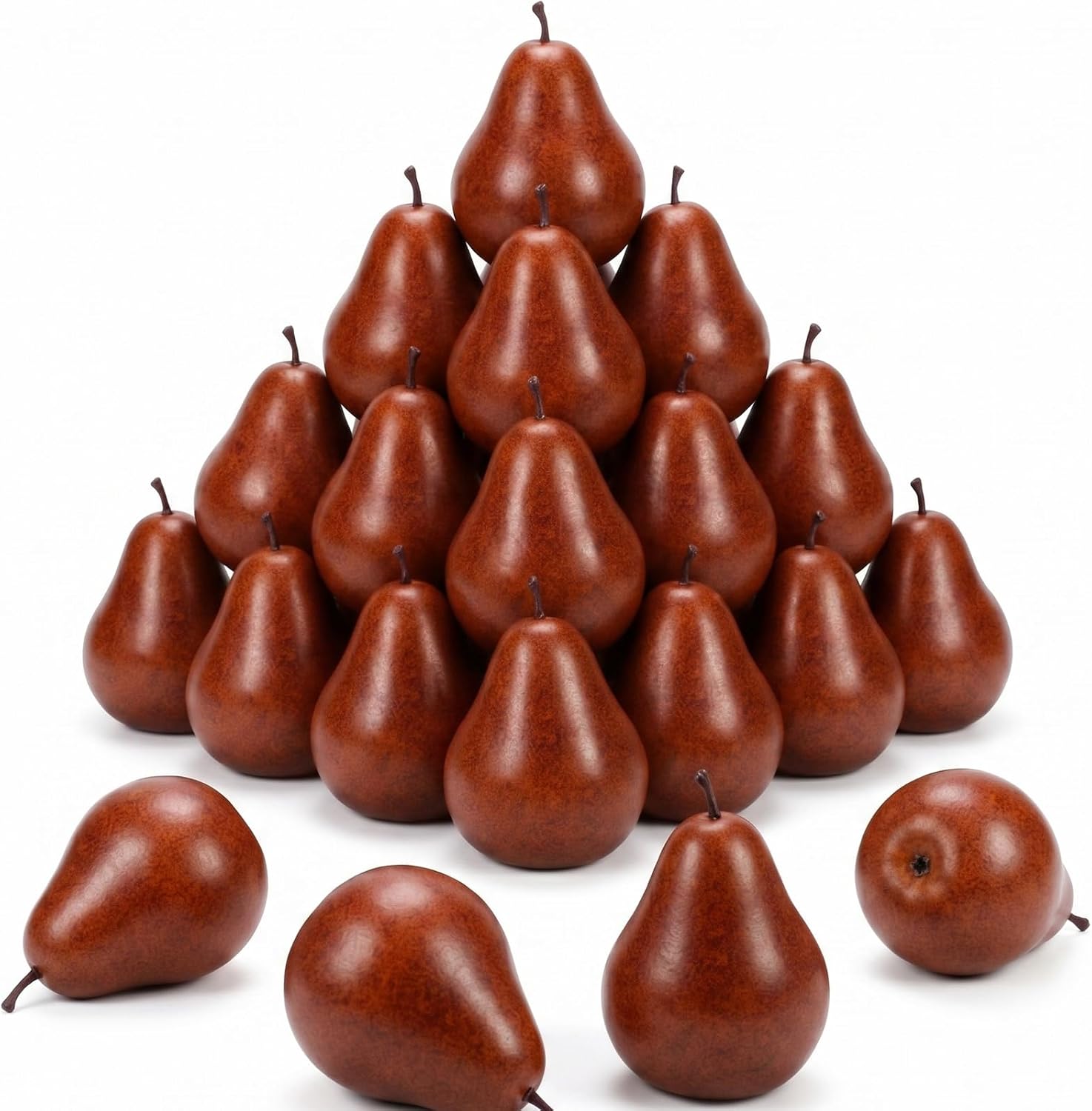 Jerify 24 Pcs Fake Brown Pear Artificial Fruit Bulk Lifelike Simulation Pears Decorative Fake Fruit Decor for Photography Props Home Table Decor Supermarket Display