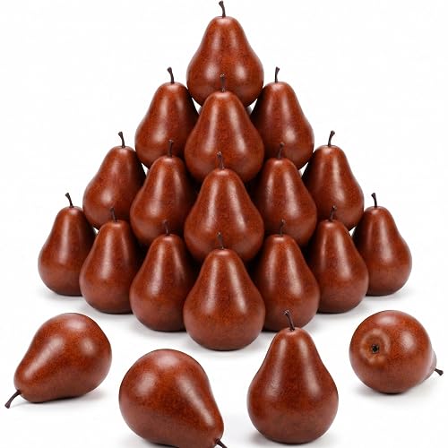 Jerify 24 Pcs Fake Brown Pear Artificial Fruit Bulk Lifelike