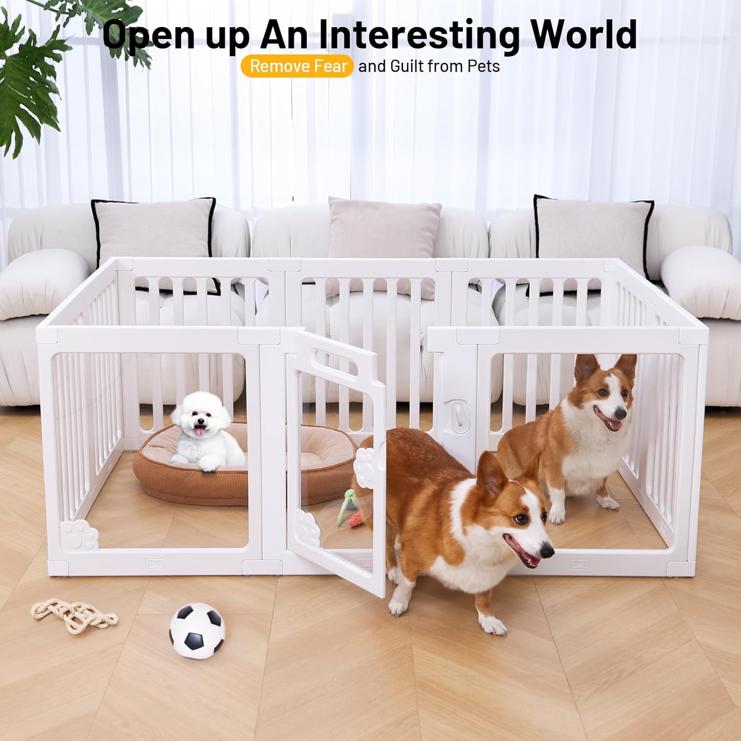 Dog Playpen Fence Clear Acrylic Pet Puppy Foldable Kennel for Small Dogs Plastic Puppy Enclosure for Cat Rabbit Indoor Whelping Box for Dogs with Gate (7 HDPE Panels+3 Transparent Panels) 7 HDPE Panels+3 Acrylic Panels