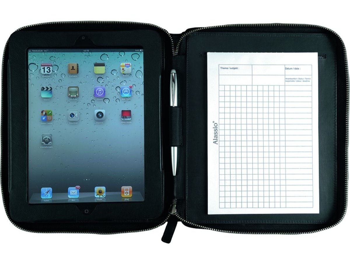 Alassio iPad Organizer, Echtleder, inkl. Block, schwarz