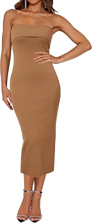 Arach&Cloz Womens Silk Blend Fold Over Elegant Classy Wedding Guest Dress 2025