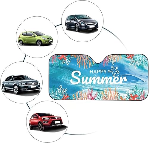 Miniatura 4 de Renewold Parasol plegable para ventana delantera de automóvil, diseño de verano feliz, bloquea los rayos UV y el calor solar, parasol universal