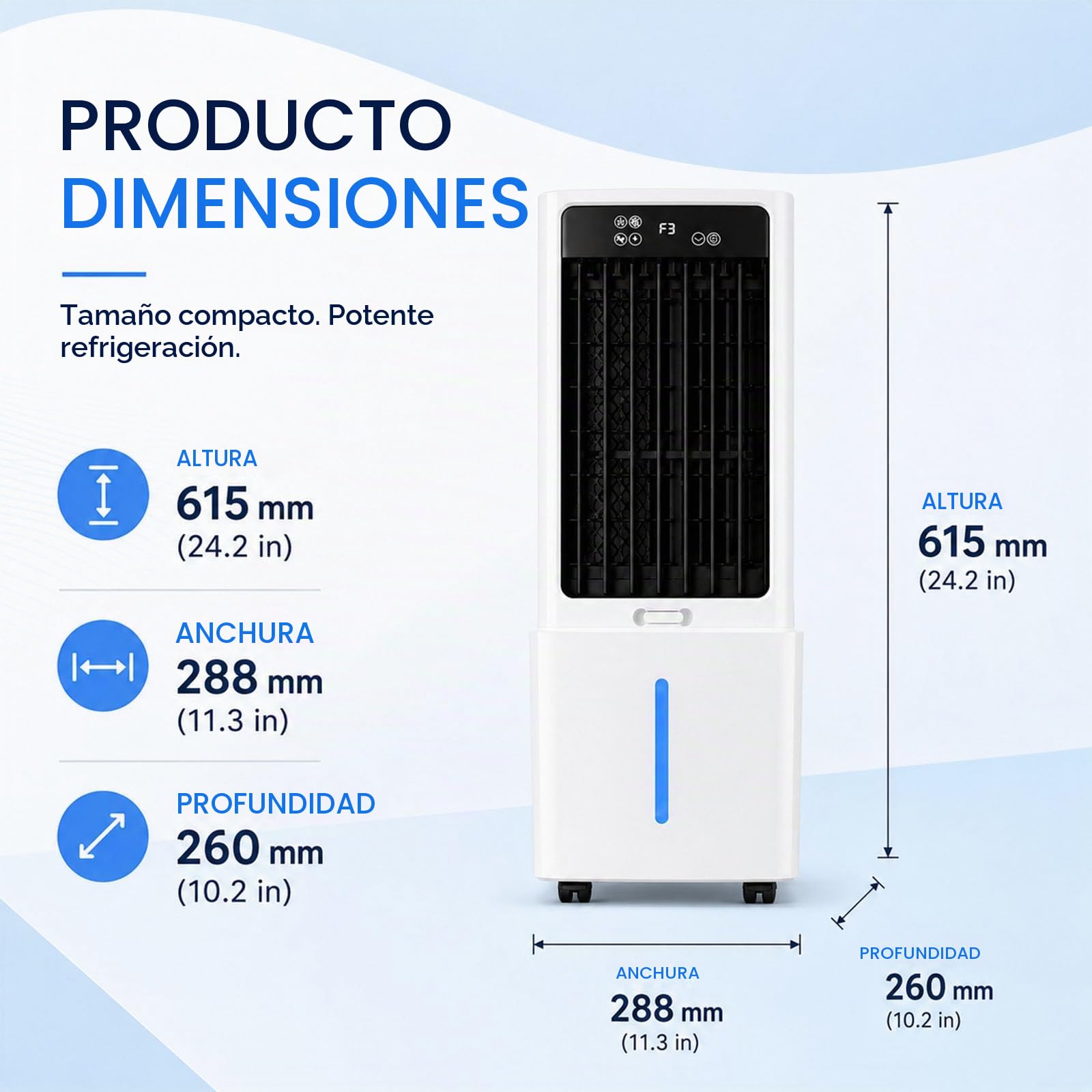 Enfriador de Aire Evaporativo con Tanque Desmontable 12L, Ventilador Portátil 3 Velocidades y 3 Modos, Temporizador 12H, Oscilación Amplia, Mando a Distancia, Climatizador para Hogar y Oficina