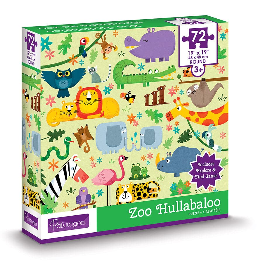 Parragon Zoo Hullabaloo Explore & Find 72 Piece Round Jigsaw Puzzle For Kids Ages 3 And Up