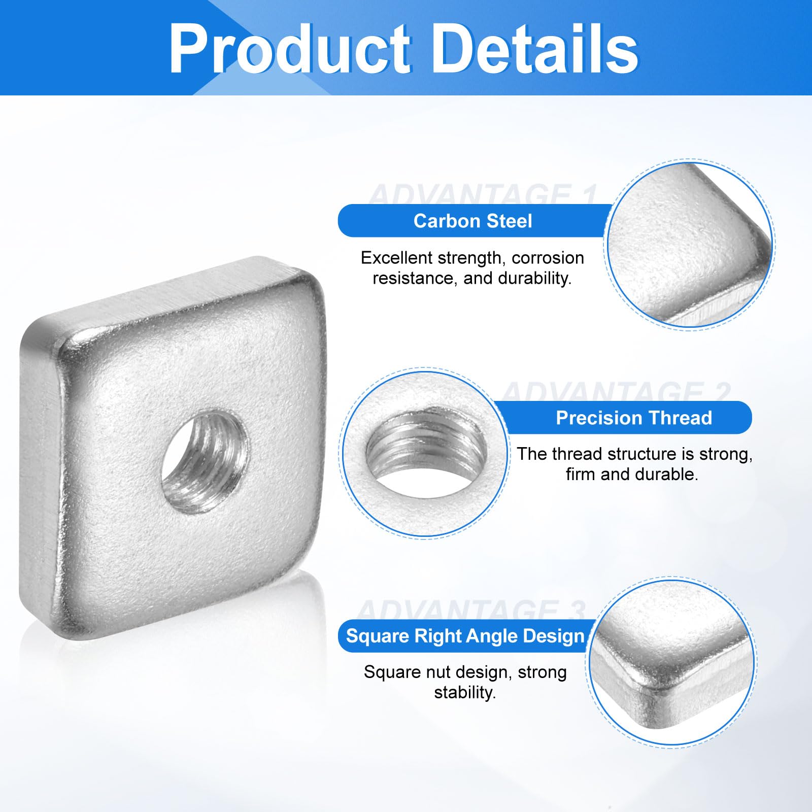 uxcell 100 tuercas cuadradas M6 x 18 mm x 5 mm, acero al carbono, chapado en zinc, tuercas cuadradas de rosca gruesa para reparaciones del hogar e ingeniería profesional, color plateado