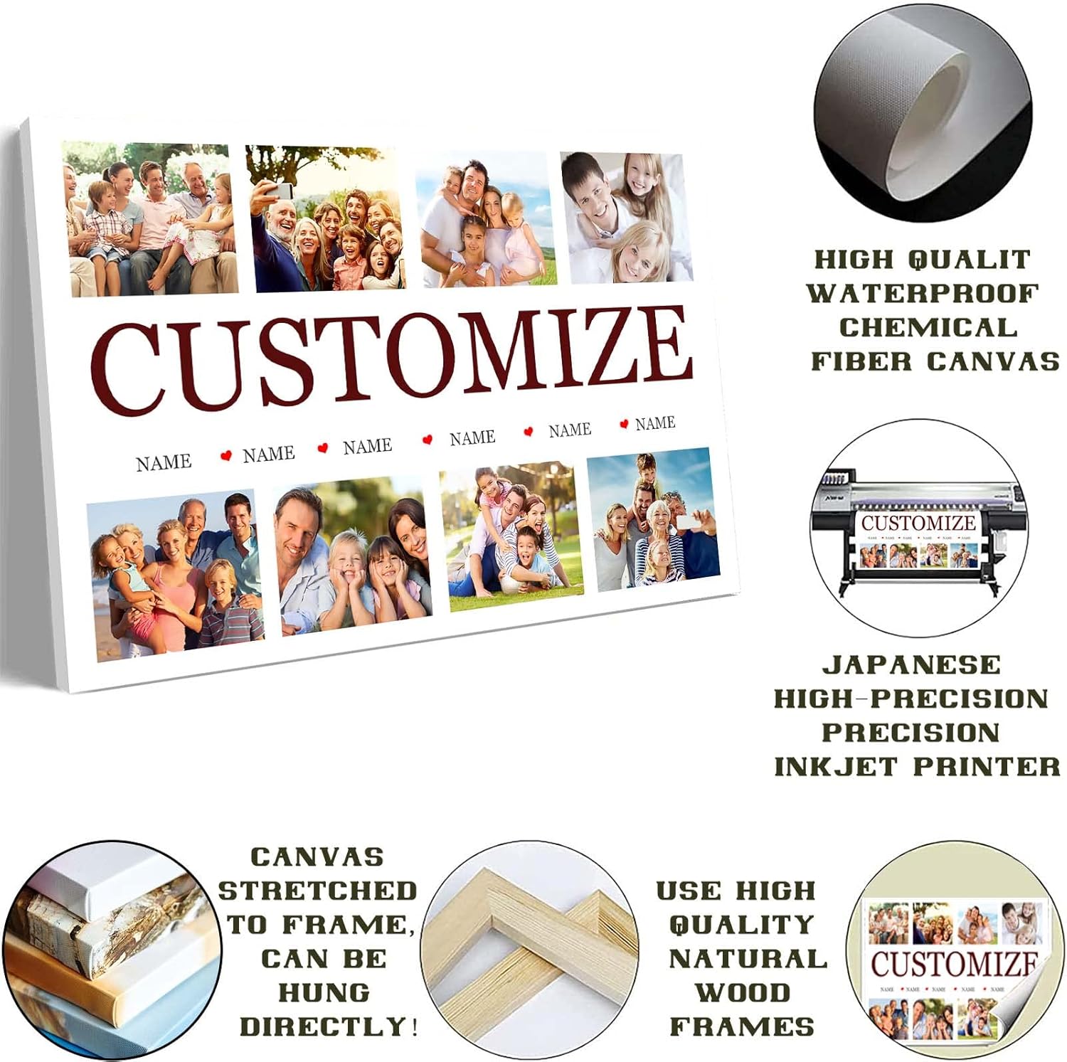 QUASMO A collage of 8 photographs,Personalized Family Name Print,Custom Family Keepsake,Unique,Family Photo Collage,Personalized Picture Ideas,Multi Photo Collage Personalized Family Pictures