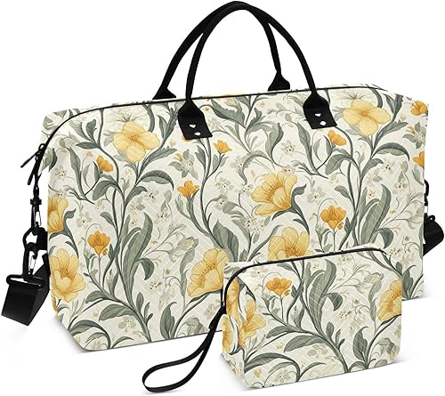 Patrón de flores vintage decorativo durante la noche bolsa de mano y equipaje gimnasio deportes llevar con bolsa de aseo para yoga 2 piezas conjunto