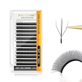 NAGARAKU Eyelash Extensions Cluster 3D W Shape Triple-core Volume Lashes Hand Woven Long Stem 0.07mm D Curl 10mm Matte Black Premade Fans Triple Tips False Eye Lash Extension