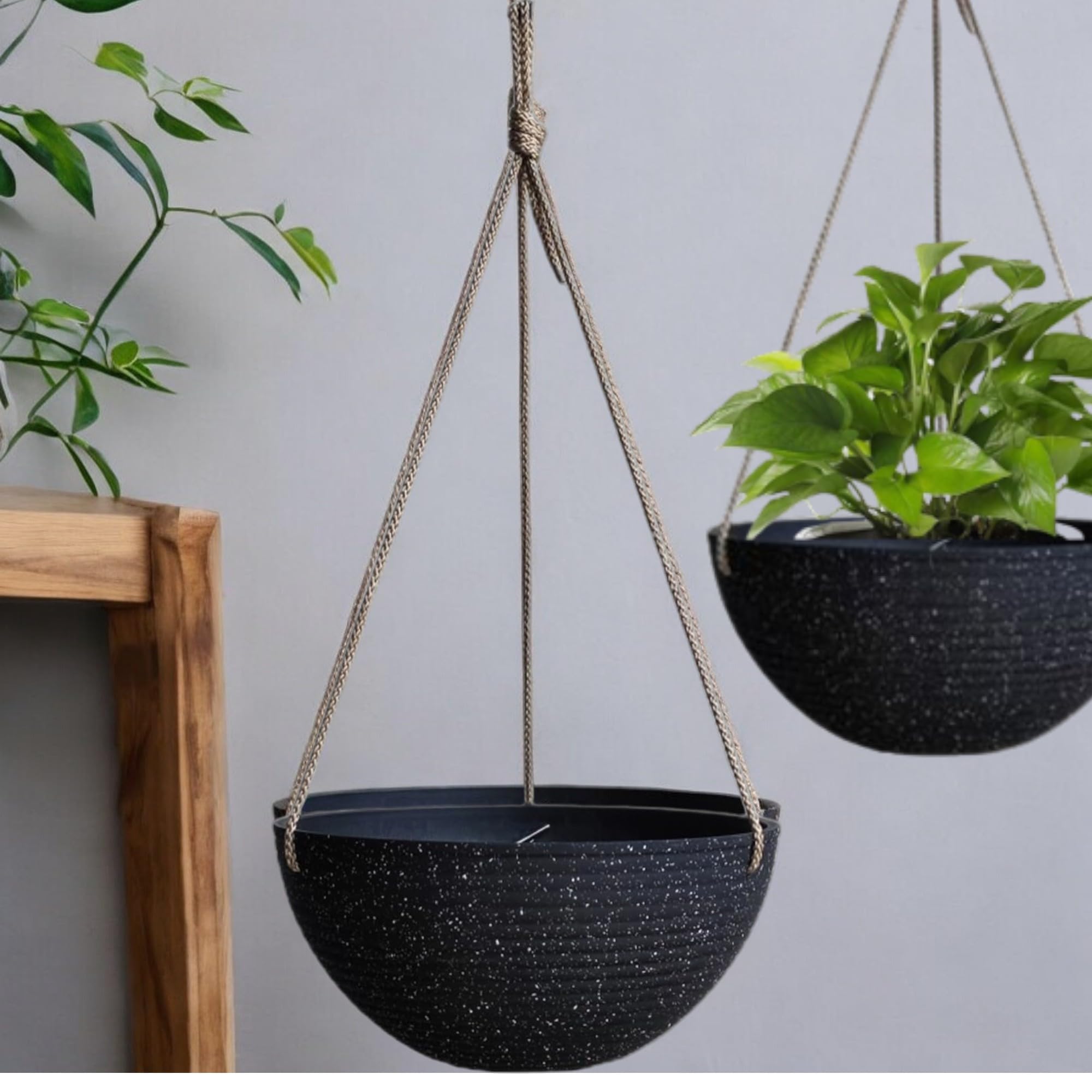 Garden Art (Pack of 1 Hanging Fiber Planters (D-25CM, H-12CM) Outdoor,Indoor Decor,Planters for Your Home,Unbreakable,Durable, Kitchen Planters GA-08C-038 (Terrazzo Black Ribbed) (B0DB1YCV7W) Amazon Price History, Amazon Price Tracker