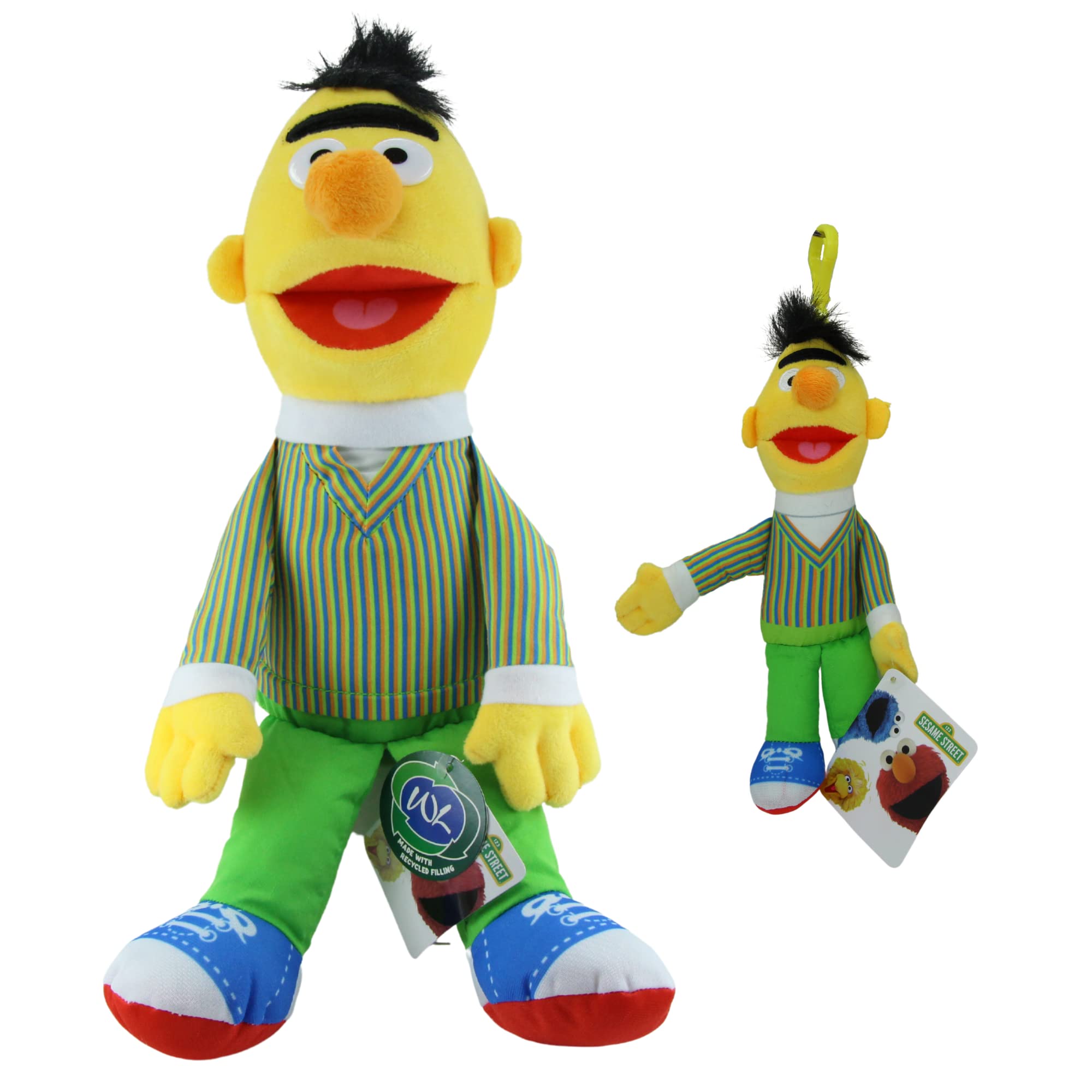Sesame Street - Super Soft Gift Quality Plush Toy & Bag Clip Set of 2 (15" 38cm Bert & 8" 20cm Bag Clip)