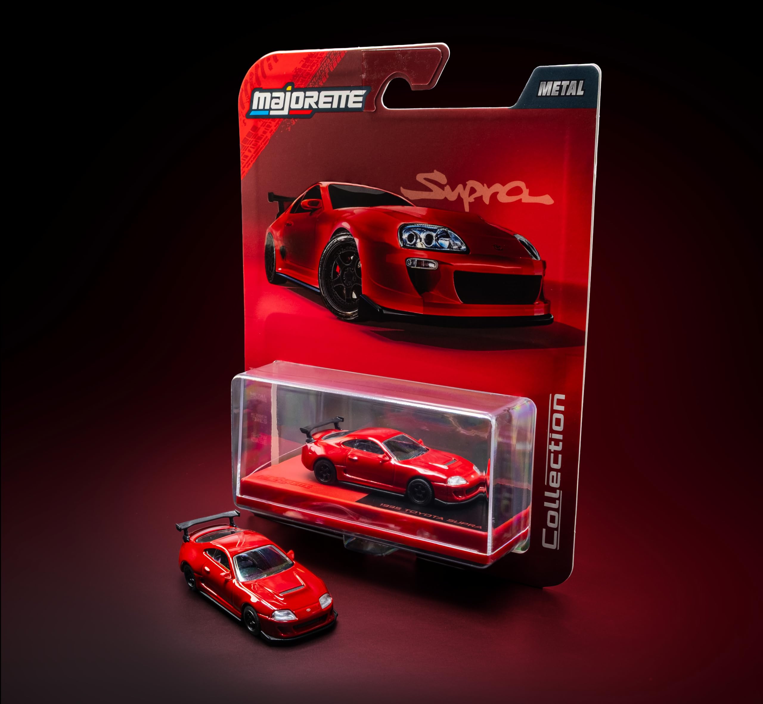 Majorette Auto Collection 1995 Toyota Supra - Coche Coleccionable con chasis de Metal, neumáticos de Goma y escaparate, Modelo Deportivo JDM a Escala 1:64, para coleccionistas y niños a Partir de 14