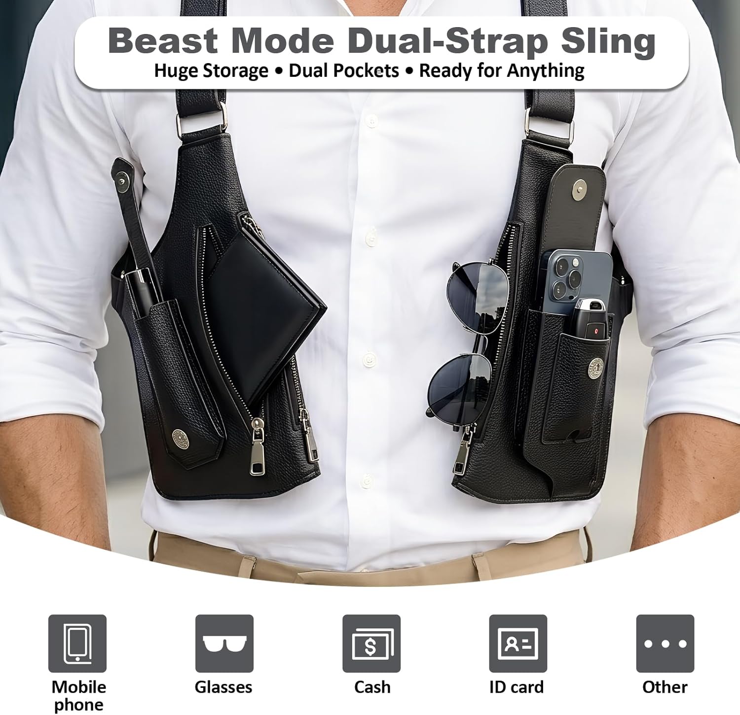 Double Shoulder Armpit Bag for Men, 2026 Upgraded Anti-Theft Underarm Shoulder Holster Bag with Adjustable Strap, Hidden Phone Wallet Pocket, Multi-Pocket Outdoor Travel Daily Commute Pouch