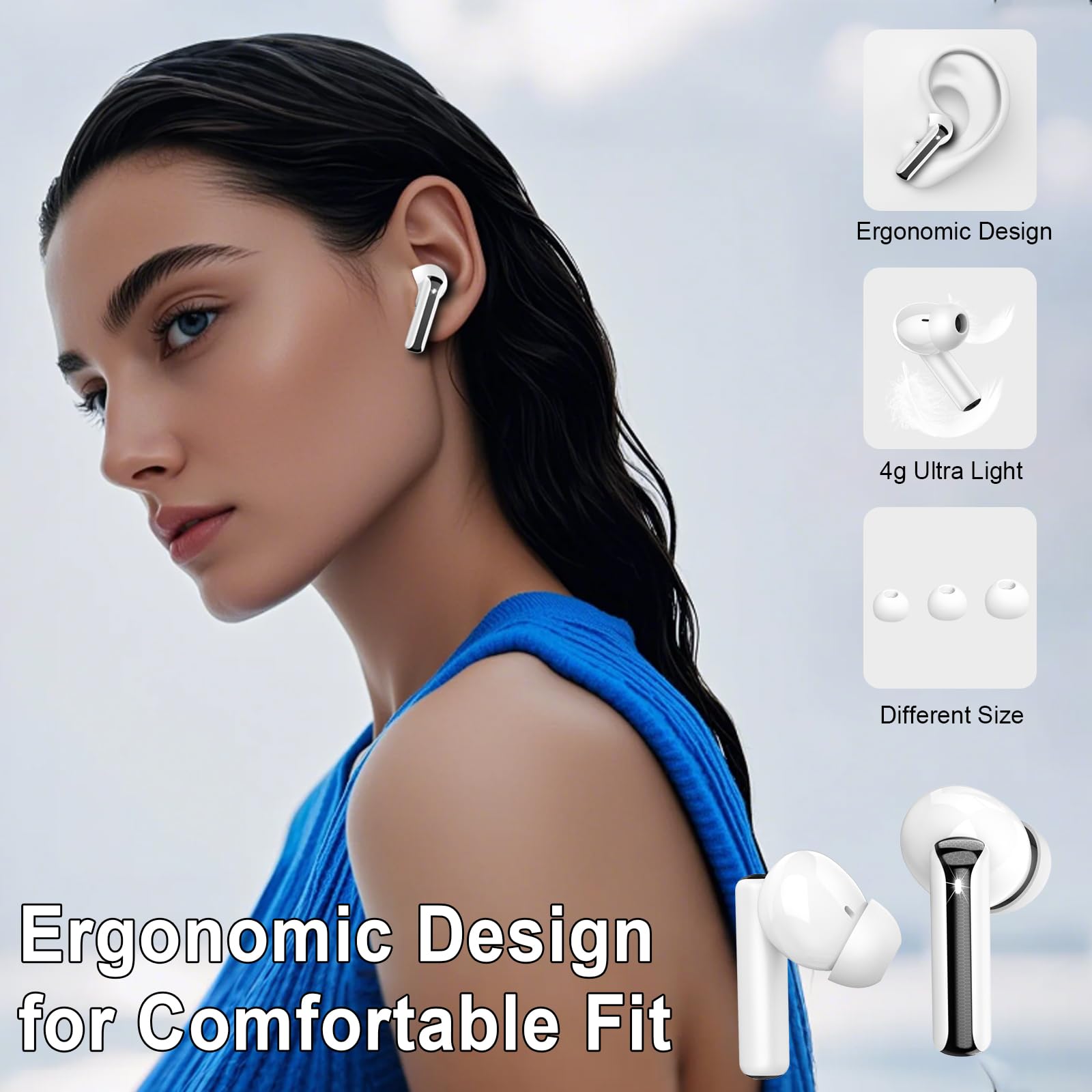 Auricolari wireless, Bluetooth 5.4, stereo HiFi, auricolari Bluetooth con 4 microfoni ENC, 48 ore di riproduzione, auricolari wireless con display a LED, auricolari Bluetooth impermeabili IP7 per