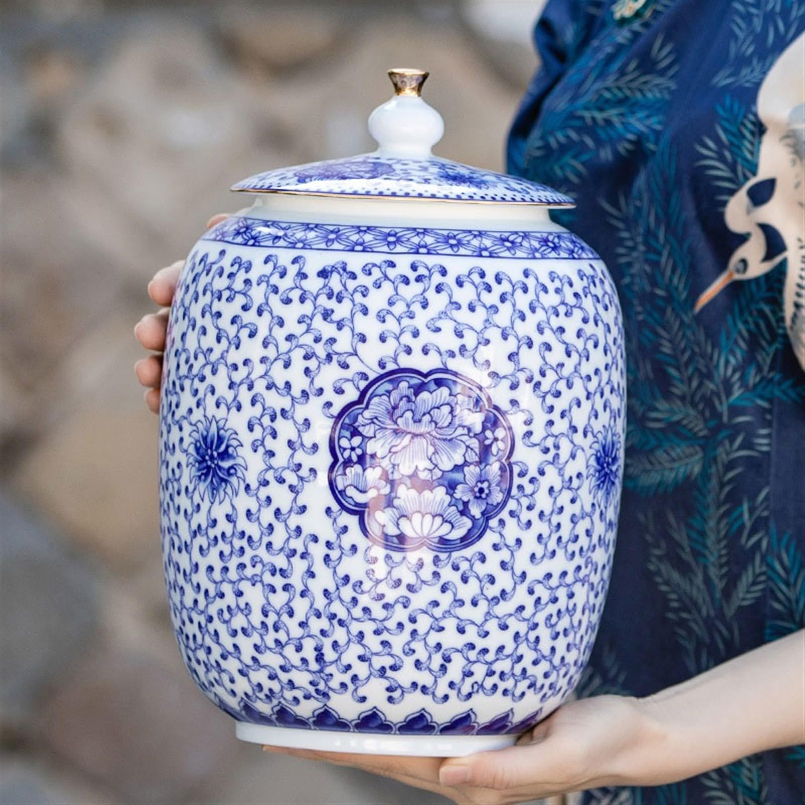 Ceramiczne pojemniki do herbaty Jingdezhen ceramiczny pojemnik uszczelniający na herbatę Puerh słoik do przechowywania herbaty duże ozdoby salonu(Średni)