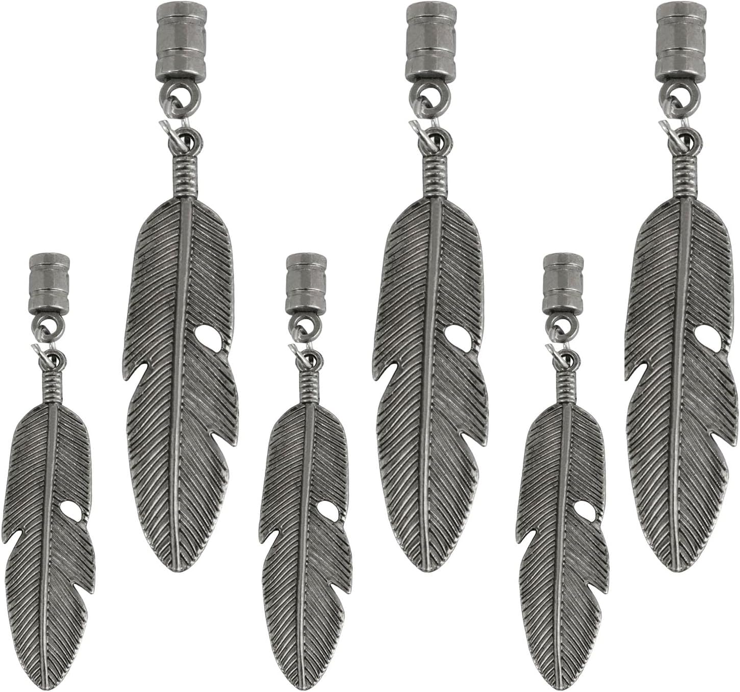XGNG 6PCS Antique Silver Feather Bolo Tie Tips Vintage Feather Bolo Tie Tips Alloy Pendant Backpack Ornament for DIY Earrings Necklaces Bracelets Anklets Hair Clips Key Chains