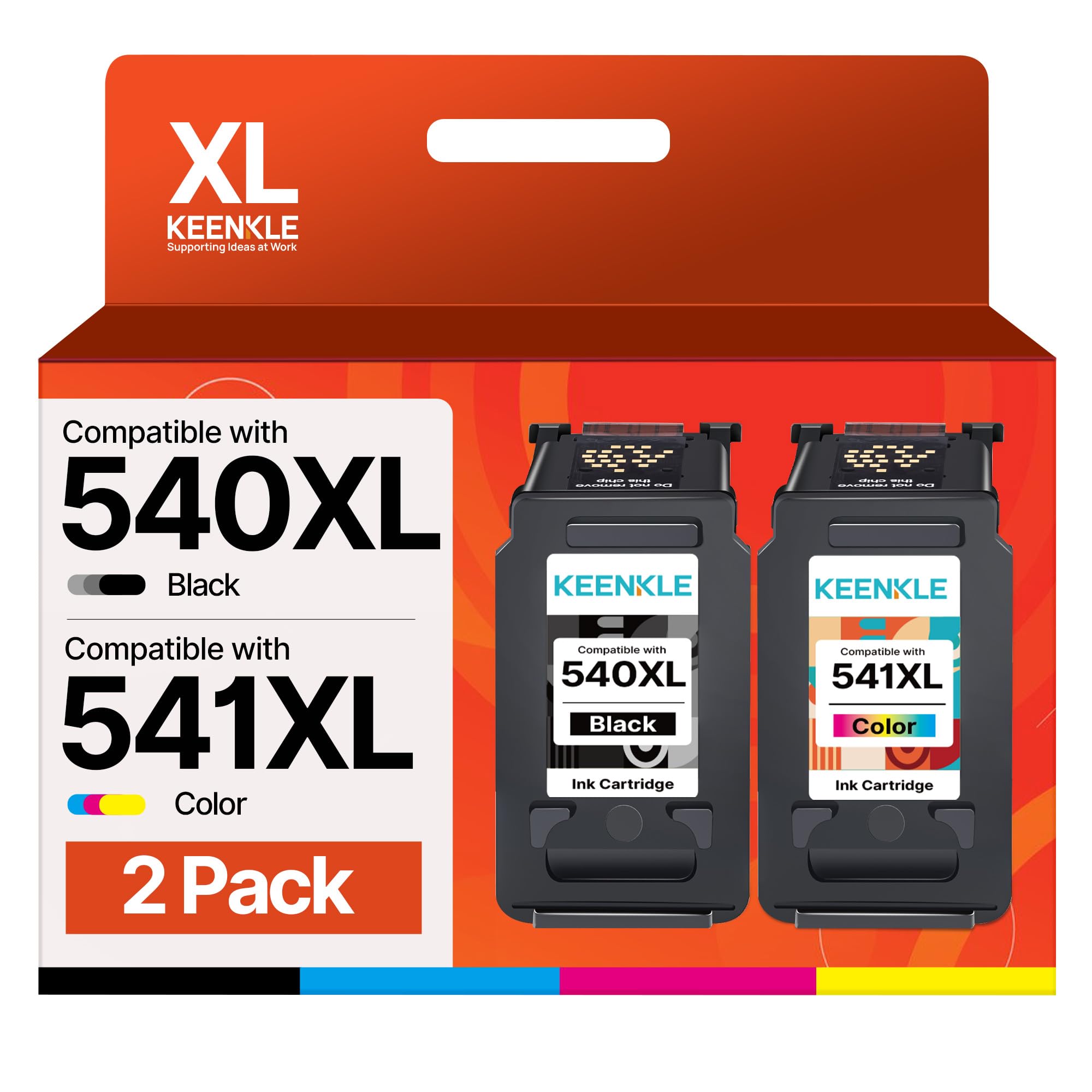 KEENKLE 540XL 541XL Ersatz für Canon Druckerpatronen 540 541 XL Schwarz PG 540 PG-540 CL 541 für Canon Pixma TS5150 MG3600 MG3650S MG3650 MG4250 MX475 TS5100 MG3150 MG3500 MG4200 MX535 (2er-Pack)