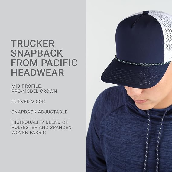 Pacific Headwear Unisex Adult Pacific Headwear Weekender Trucker Cap - Stylish Rope Hat Design for Outdoor Adventures and Leisure Activities