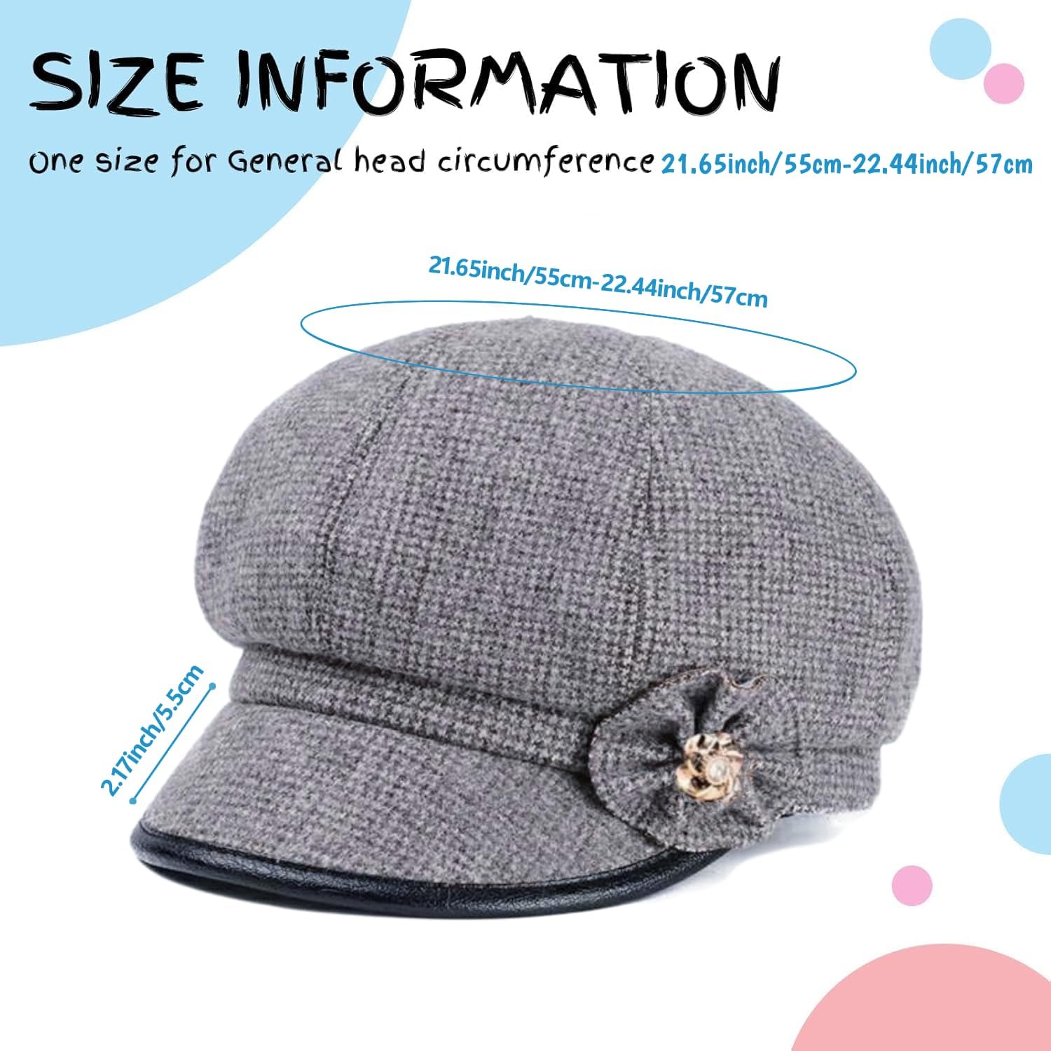 2 Pcs Womens Newsboy Cap Women Retro Classic Visor Newsboy Cabbie Cap Beret Hats with Flower Buckle