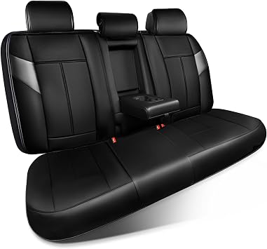 CAR PASS Nappa Leather Back Seat Cover, Waterproof Bench Rear Seat Cover, Breathable Back Row Protector Luxury Cushioned, XL-L-M Size Universal Fit for Cars SUV Pick-up Truck SedanBlack Charcoal