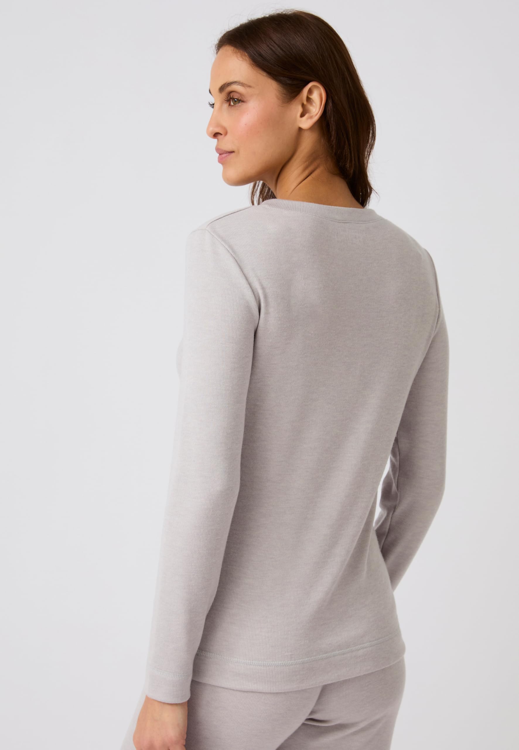 Damart Thermolactyl Sensitive - Camiseta para mujer | Terciopelo rayado, Acrílico, Cuello redondo, Manga larga, Ropa interior térmica, Marrón, 42-44
